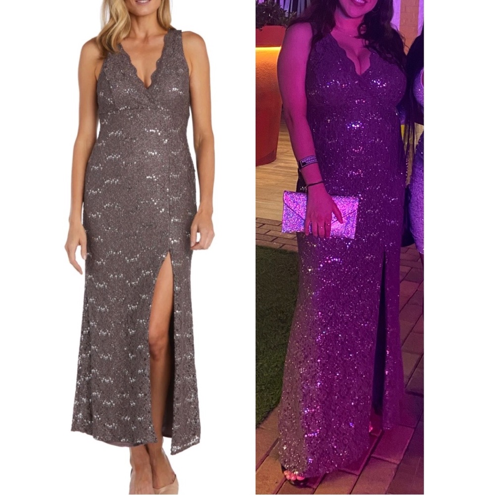 Night way, long elegant V front dress
